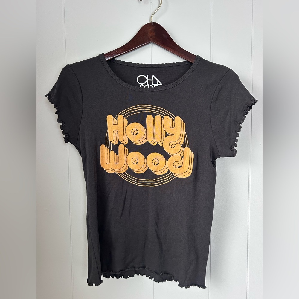 Chaser Black Short-Sleeve 'Hollywood' Graphic Tee with Yellow Print